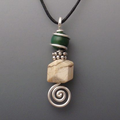 African Jasper and Jade Pendant, pds-236