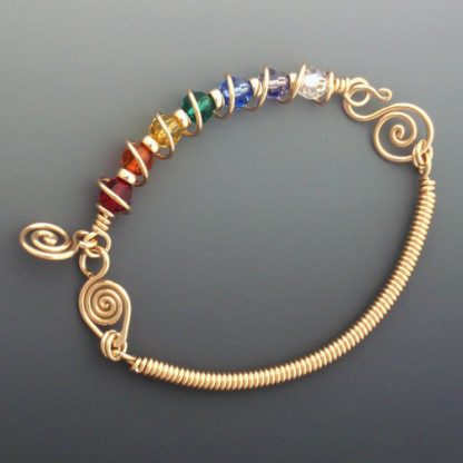 7 Chakra Crystals Bracelet/Bangle in gold, brg-123