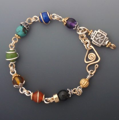 Chakra Stones Silver & Gold Bracelet, brsg-142