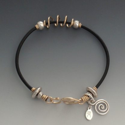 Silver & Gold Leather Bracelet, brsg-151