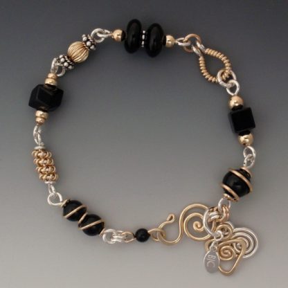 Black Onyx Silver and Gold Bracelet, brsg-157