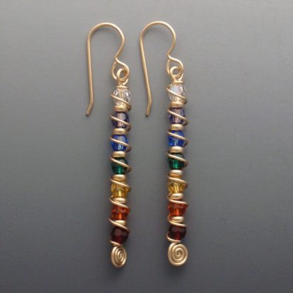 7 Chakra Crystals Earrings in Gold, erg-251