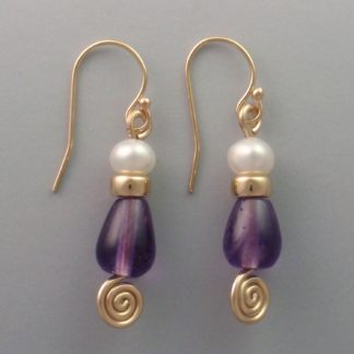 Amethyst Pearl Gold Earrings, erg-263