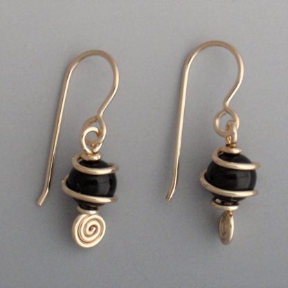 Black Onyx Gold Earrings, erg-300