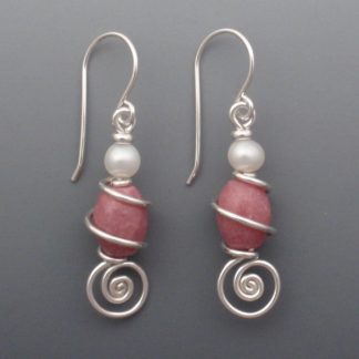 Rhodonite Pearl Earrings, ers-396