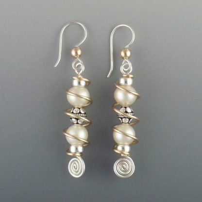 Silver & Gold Pearl Earrings, ersg-313