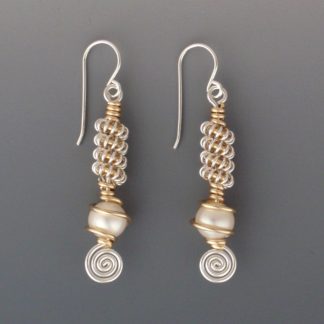 Pearl Earrings in Silver& Gold, ersg-390