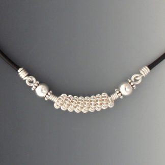 Silver Leather Necklace, nks-103