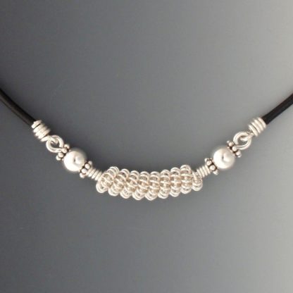 Silver Leather Necklace, nks-103