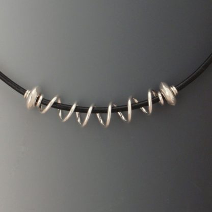 Silver Leather Necklace, nks-105