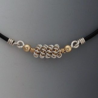 Silver and Gold Leather Necklace, nksg-106