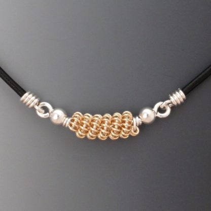 Silver and Gold Leather Necklace, nksg-107