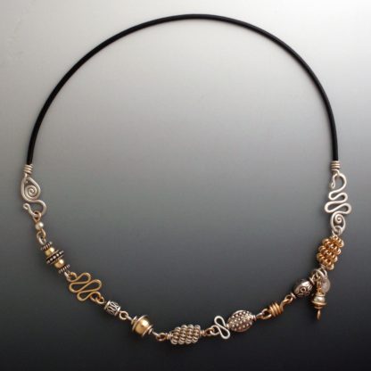 Silver & Gold Bracelet with Cord for Necklace