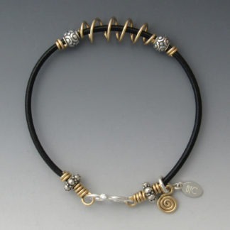 Silver and Gold Leather Bracelet, brsg-151