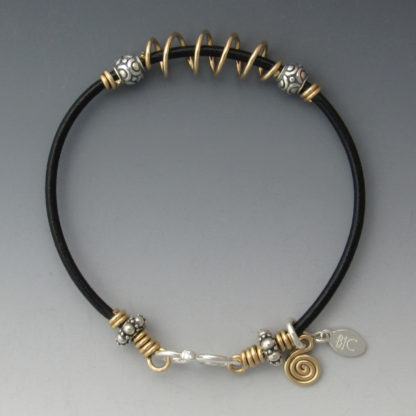 Silver and Gold Leather Bracelet, brsg-151