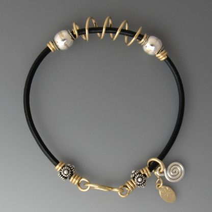 Silver and Gold Leather Bracelet, brsg-151