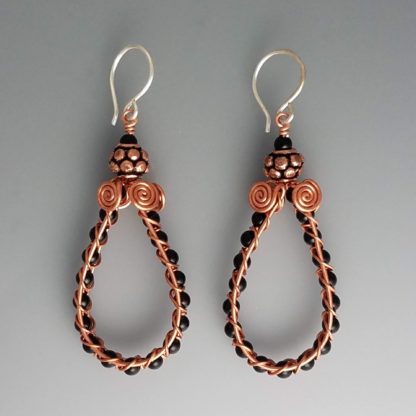 Woven Teardrop Earrings black onyx copper, erc-787