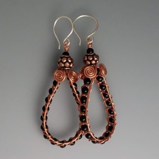 Woven Teardrop Earrings black onyx copper, erc-787