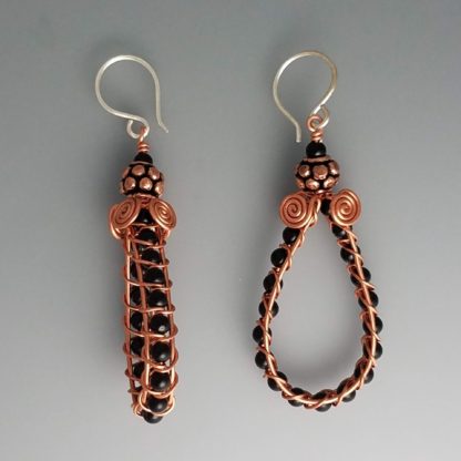 Woven Teardrop Earrings black onyx copper, erc-787