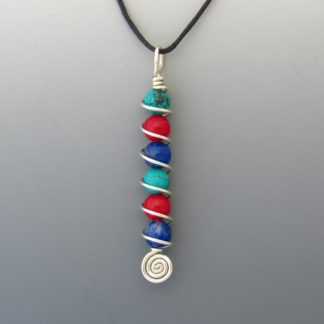 Turquoise, Coral, Lapis wrapped in silver, pds-394