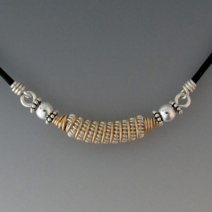 Silver and Gold Leather Necklace, nksg-111