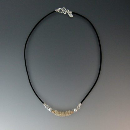 Silver and Gold Leather Necklace, nksg-111