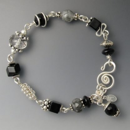 Black Onyx, Tourmalined Quartz Bracelet, brs-156