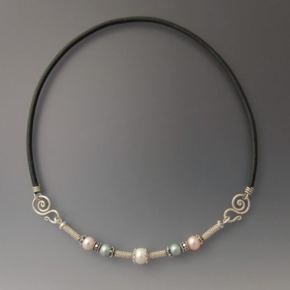 White, Gray, Pink Pearls Choker, chs-102