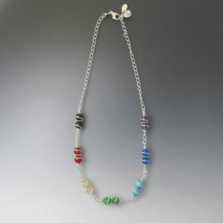 Chakra Stones Silver Leather Necklace