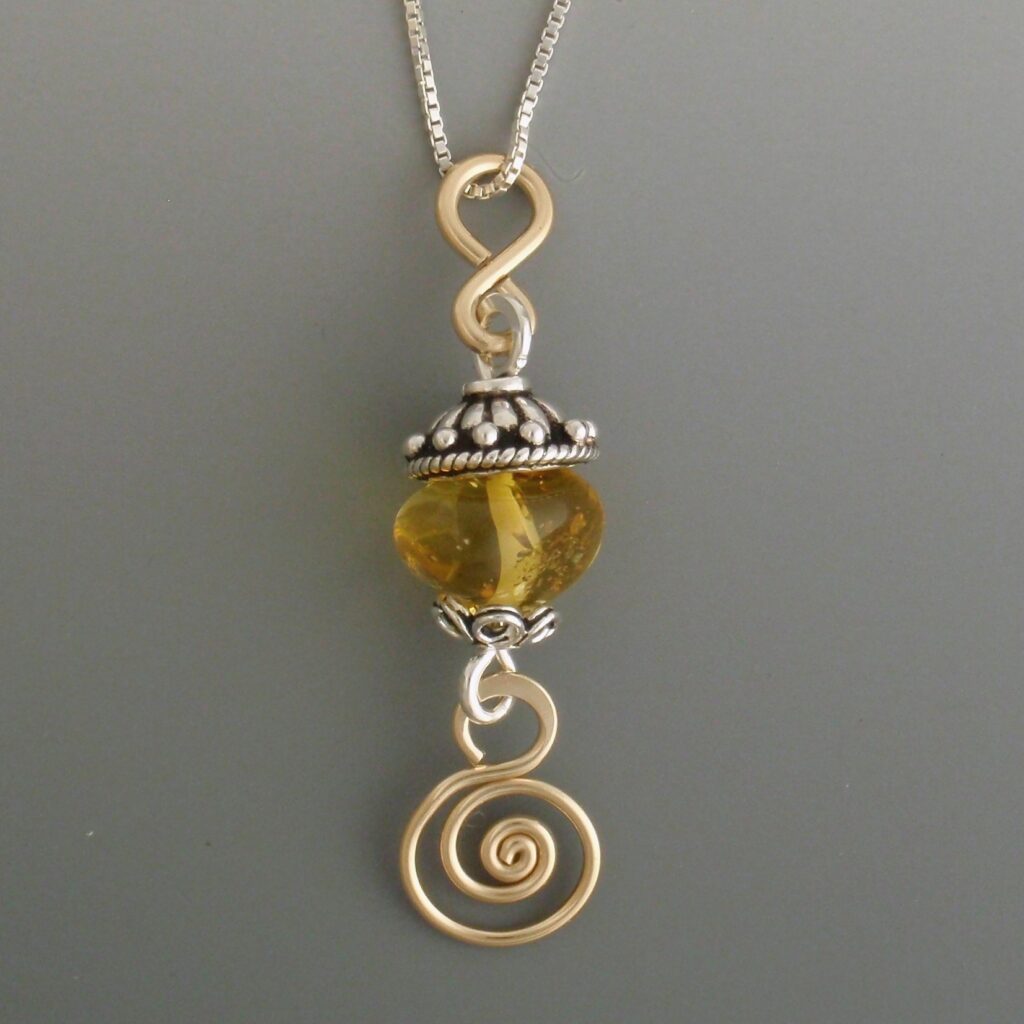 Amber Silver & Gold Pendant