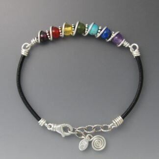 Chakra Stones Leather Bracelet, brs-180
